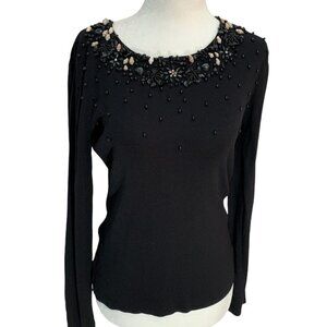 RARE! Vintage Baluchi🖤Black Sweater Bead/Shell Detail Long Sleeve Lightweight …